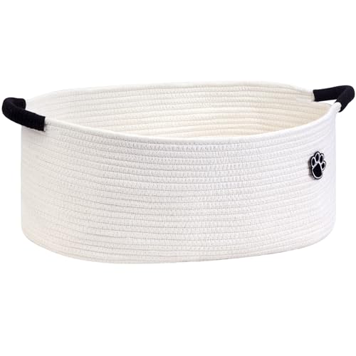 Optish Dog Toy Basket, Toy Box and Bin for Dog Cat Storage, 19.7" X 11" X 7.9" (30L) Large Woven Basket for Blanket Storage, Rope Baskets for Living Room, Bedroom, White - color: White, size: 19.7"L x 11"W x 7.9"H (30L)