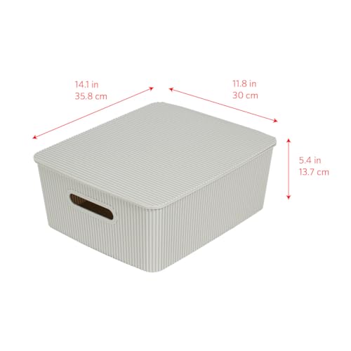 Glad Storage Baskets with Lids - Set of 4 Stackable Plastic Boxes with Handles - Decorative Shelf Organizer Bins for Bathroom and Closet, Grey, 3.1 Gallons - color: Grey, size: 3.1 Gallon