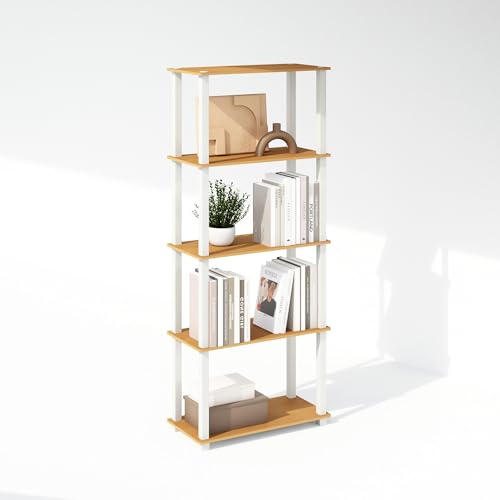 Furinno Turn-S-Tube Storage Shelves Set of 2, 3-Tier Book Shelf, Corner Shelf, Toolless Open Shelves, Square Tubes, for Organization and Storage, Living Room, Garage, Home Office, Beech - color: Beech/White, size: 2-Pack, 3-Tier Square Tube