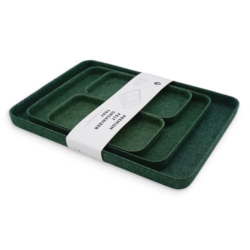 Welaxy EDC Catchall Desk Organizer felt DND dice rolling tray stylish nightstand multitray Entryway Bedside Caddy for Keys Phone Wallet Watch Glasses Pens Office minimalist 4-piece (Forest Green) - color: Forest Green