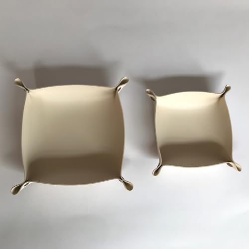 2pcs PU Leather Valet Tray Set Portable Key Bowl Catch All Tray Nightstand and Entryway Multifunctional Foldable Storage for Coins Wallet Jewelry and Small Items Ideal for Home Office Use White - color: White
