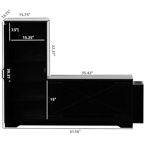 GOODONE 52" Farmhouse Shoe Cabinet with Bench, L-Shaped Shoe Storage Bench with Umbrella Stands, Tall Shoe Organizer Cabinet with Adjustable Shelves for Entryway, Living Room, and Stairwell(Black) - color: Black