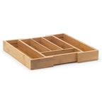 HIC Kitchen Expandable 6-Slot Silverware Cutlery Utensil Storage Tray, Natural Bamboo, Opens to 14-Inches - style: Silverware Tray
