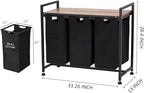 Laundry Hamper - 3 Compartment Laundry Sorter with 28.5 Gallon Capacity, Removable Liners and Multifunctional Design for Laundry Room, Bathroom, and Bedroom.
