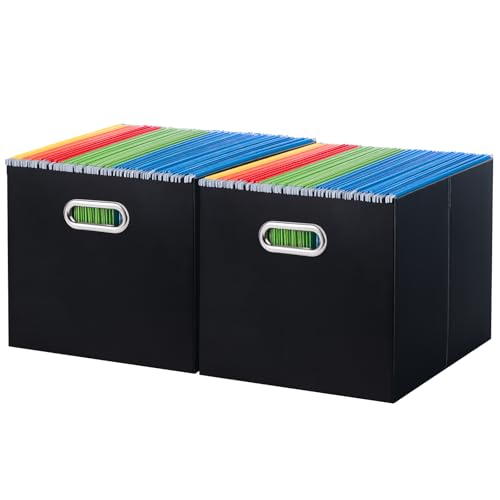 Oterri Cardboard File Organizer Box for Hanging File Folders Letter Size,Large File Box for Computer Desk,File Cabinet,Working Home,Office,Classroom (Black, Letter Size - 2 Packs-Large) - color: Black, size: Letter Size - 2 Packs-Large