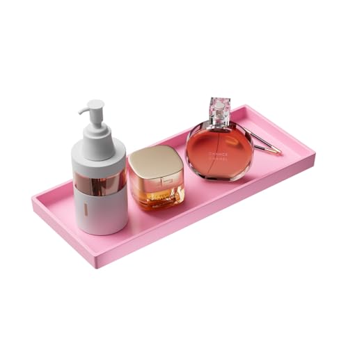 Vanity and Bathroom Tray, 11.8" ABS Countertop Organizer,Waterproof Vanity Tray for Toilet Tank,Perfume,Soap,Keys,Bathroom Accessories,Kitchen and Bath Trays,Non Slip Small Trays,Pink - color: Pink, size: 11.8" x 5" x 0.7"
