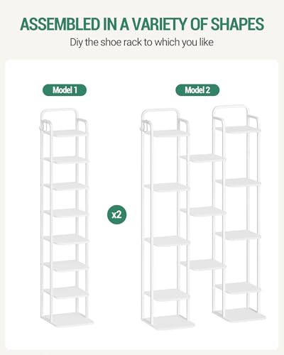 Hzuaneri 8 Tiers Vertical Shoe Rack, Narrow Shoe Tower, Tall Shoes Shelf with 2 Hooks, Adjustable Shelves, Corner Shoes Shelves for Small Spaces, Entryway, Living Room, White SR04313W - color: White, size: 8 Tier(11.8"D x 10.4"W x 53.2"H)