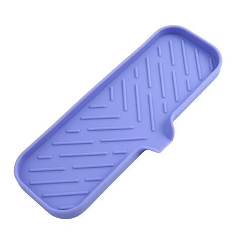 MicoYang Silicone Bathroom Soap Dishes with Drain Spout-Bathroom and Kitchen Sink Organizer,Sponge Holder,Dish Soap Tray,Perfect for Dispenser,Scrubber,Bottle on Sink or Counter-Light Purple 12"×4" - color: Light Purple, size: L(12"×4")