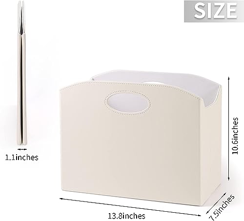 EZDeco Magazine Holder Foldable Magazine Rack Floor PU Leather File Holder Newspaper Book Storage Magazine Basket Document File Folder Organizer for Office Home (Off-White-2) - color: Off-White-2