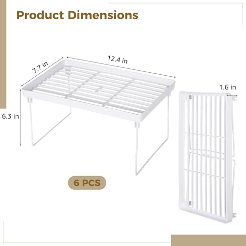 Homaisson 6 PCS Cabinet Storage Shelf Rack, Foldable Cabinet Organizer Shelf, White Stackable Plastic Kitchen Storage shelves Foldable Rack for Kitchen, Fridge, Bathroom