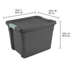 Sterilite 6-Pack Latch Tote, Stackable Plastic Storage Container Bins with Lids, 12 Gallon, Gray/Green - Latching Boxes for Bedroom, Bathroom, Garage, and Office Organization