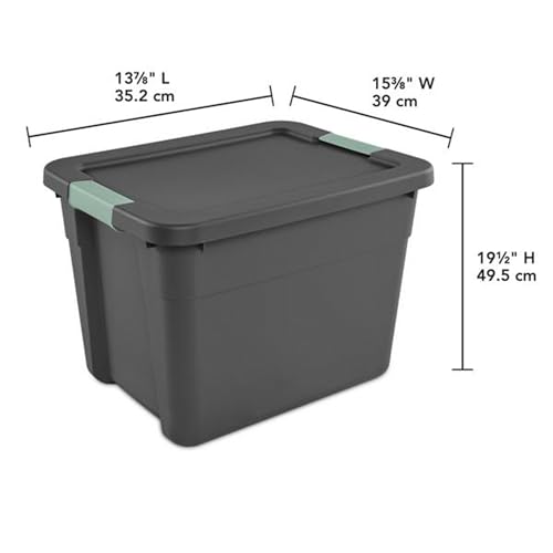 Sterilite 6-Pack Latch Tote, Stackable Plastic Storage Container Bins with Lids, 12 Gallon, Gray/Green - Latching Boxes for Bedroom, Bathroom, Garage, and Office Organization