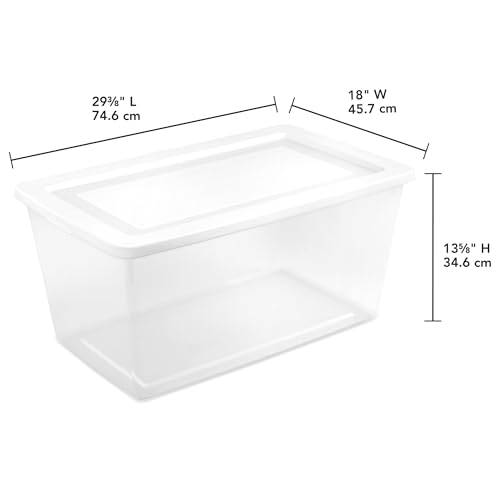 Sterilite 16 Pack Storage Box, 90 Quart Stackable Tote, Clear Plastic Container with Secure Snapping Lids for Home and Office Organization, White - size: 90 Quart, style: 16