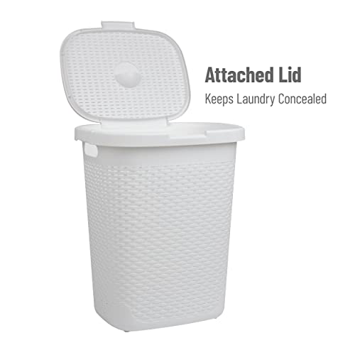 Mind Reader Slim Laundry Hamper with Lid, 50L Clothes Basket, Premium Wicker Design, Plastic, White - color: White