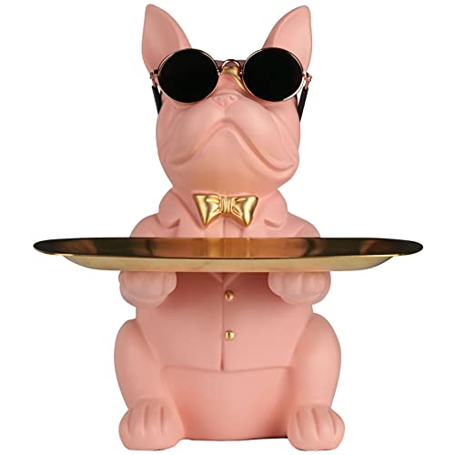 Modern Bulldog Statue in Pink Resin - Piggy Bank Key Holder Storage, Candy & Jewelry Tray for Home Decor, Dining Table, Office - color: Pink