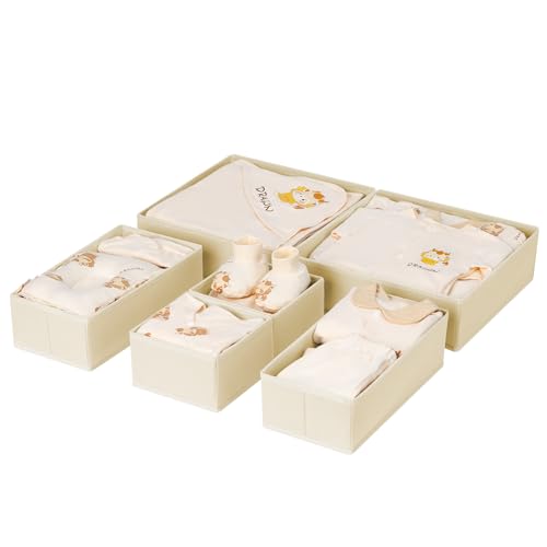 DIMJ Drawer Organizer Clothes 6 Pack - Foldable Baby Organizers and Storage & Dresser Organizer for Bedroom, Closet - Nursery Organization Dresser Dividers for underwear, Sock,Bra, Belt, Tie, Beige - color: Beige, size: 6 Pack