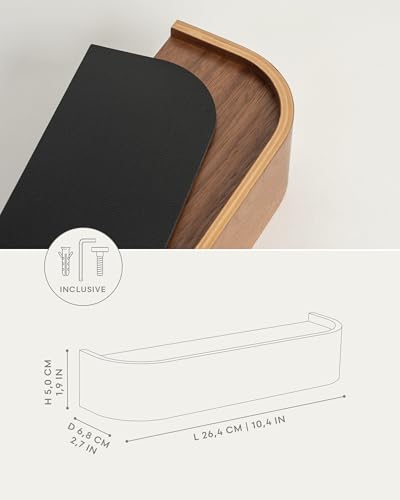 Kazai. Key Holder 'Toke' | Minimalist Key Hook Design from Berlin | Modern Key Holder Wall Mount with Wooden Shelf | Key Rack for Wall as Entryway Organizer | Walnut - color: Walnut, size: 6 Hooks