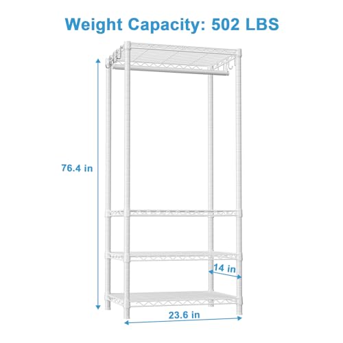 Ulif H4 Mini Portable Closet, 4 Tiers Freestanding Clothing Garment Rack for Small Space, Metal Clothes Wardrobe System for Bedroom, 23.6" W x 14" D x 76.4" H, Load 502 lbs, White - color: White, size: H4 Mini