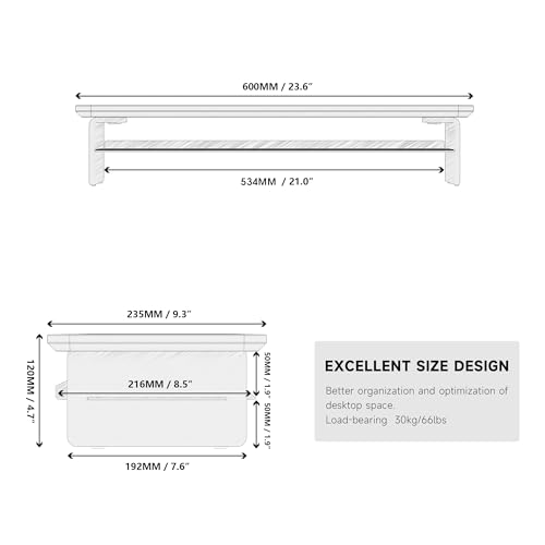 Fenge Acrylic Monitor Stand Riser, 23.6 Inches Monitor Stand with Metal Storage, 2 Tier Acrylic Computer Riser for Desk, Clear Laptop Stand for PC, Laptop, Printer, TV - color: Oak, size: 23.6in