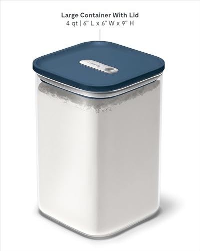 Caraway 4qt Glass Airtight Food Storage Container with Lid – Non-Toxic, BPA-Free Kitchen Storage Container – Stackable, Space-Saving Airtight Container for Dry Goods and More - Navy - color: Navy, size: 4qt Container