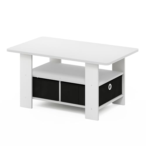 Furinno Andrey Coffee Table, Small Modern Coffee Table with Storage and Bin Drawer, Side Table for Living Room, Bedroom, Home Office, White - color: White/Black, style: 2 Bin