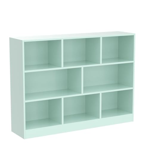 IOTXY Open Shelf Low Bookcase - Wooden 3-Tier Floor Standing Display Cabinet Organizer with Base, 8 Cubes Short Horizontal Bookshelf in Tiffany-Green - color: Tiffany Green, size: 100CM Base