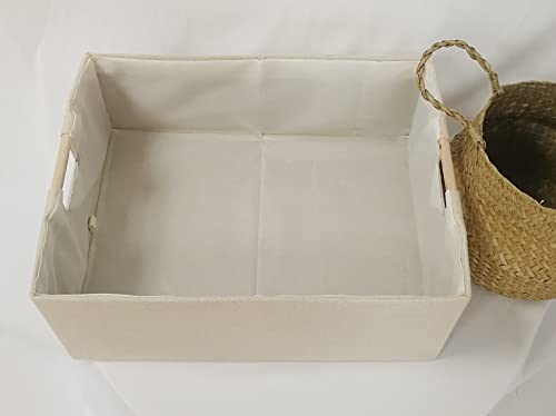 Storage Bin for Shelves Rectangle Closet Baskets Foldable Box with Handles Beige Shelf Baskets Toy Boxes for Home Office Car Dormroom - color: Beige