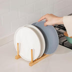 HBlife Bamboo Dish Plate Bowl Cup Book Pot Lid Cutting Board Drying Rack Stand Drainer Storage Holder Organizer Kitchen Cabinet（Keep Dry） - color: Bamboo 4 Slots 1pcs