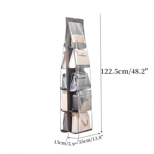 HAN SHENG 10 Pockets Clear Handbag & Purse Organizer Hanging Bag Storage - Space Saving Hanging Shelf for Closet, Wardrobe, Over Door (1 Pack, Grey) - color: Grey, size: 10 Pockets-1pc