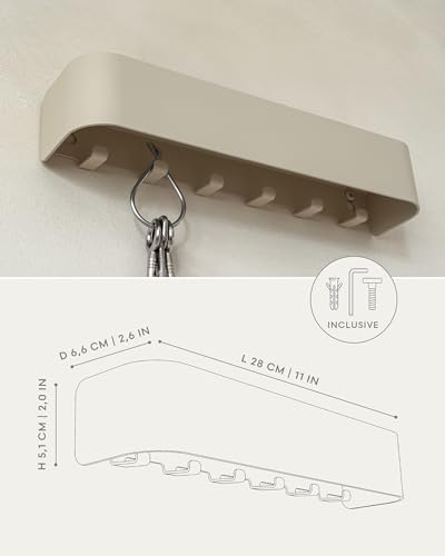 Kazai. Key Holder for Wall 'Tone' | Minimalist Key Hooks Design from Berlin | Modern Key Hanger with Metal Shelf | Key Hook Wall Mounted as Hallway Furniture | Taupe - color: Taupe