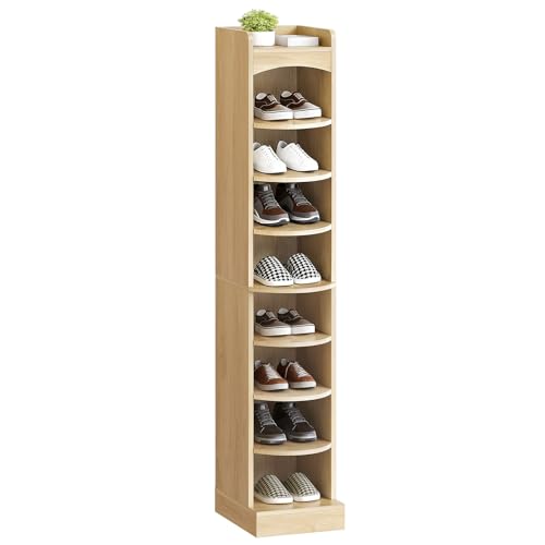 YATINEY 9-Tier Tall Shoe Rack, Wooden Shoe Storage Organizer, Narrow Shoe Cabinet with Removable Shelves for Small Spaces, Holds 9 Pairs of Shoes, for Entrance, Hallway, Natural SS02NL - color: Natural, size: 10.2''L x 13.4''W x 65.7''H