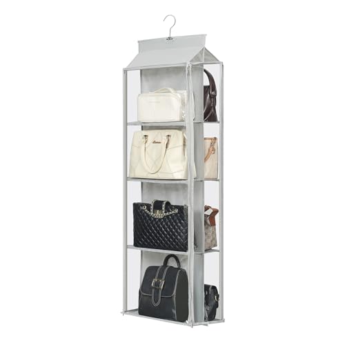 8 Grids in 1 Rotatable Hanging Purse Handbag Organizer with Double Zippers, Visible Purse Organizer for Closet, Fully Enclosed Handbag Storage Holder - color: Grey, size: Rotatable