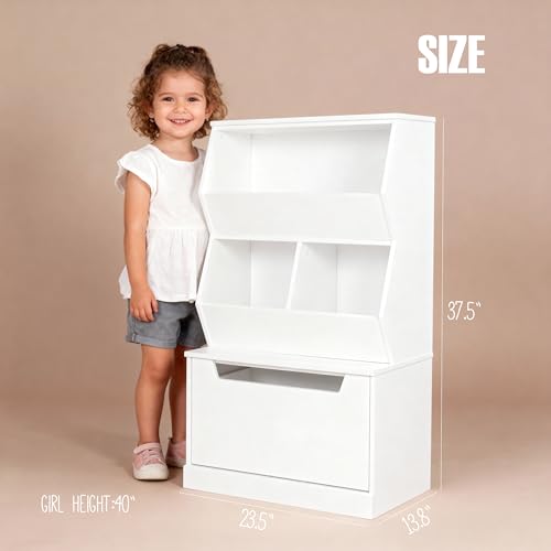 UTEX Kids Toy Storage Organizer, Bookshelf for Kids and Bookcase with Drawer, Children Open Storage Cubby for Playroom Nursery White