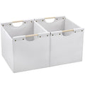 HOONEX Large Collapsible Storage Bins, Linen Fabric, Pack of 2, Storage Baskets with Wooden Carry Handles and Sturdy Heavy Cardboard, for Home, Office, Car, Nursery, White - color: White