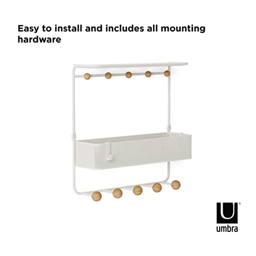 Umbra Estique Entryway Organizer Storage Solution with Cubby Bin, Shelf and Hooks for Keys, Mail, Glasses, Wallet, Purse, Hat, and More, White - size: Large