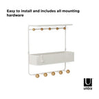 Umbra Estique Entryway Organizer Storage Solution with Cubby Bin, Shelf and Hooks for Keys, Mail, Glasses, Wallet, Purse, Hat, and More, White - size: Large