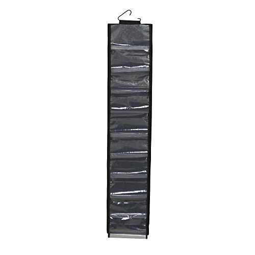 Household Essentials 20-Pocket Closet Shoe File, Durable Polyester Linen Plastic, Holds 10 Pairs of Shoes, Individual Storage, Single Hook System, Black - color: Black