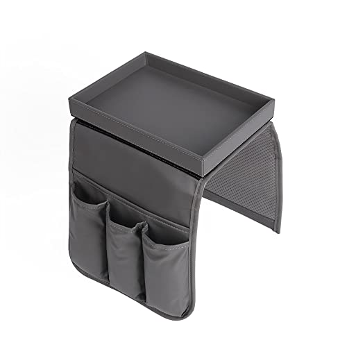 Couch Caddy, Armchair caddy with Detachable Tray, Non-Slip PU Leather Remote Control Holder for Recliner with 5 Pockets (Light Grey) - color: Light Grey