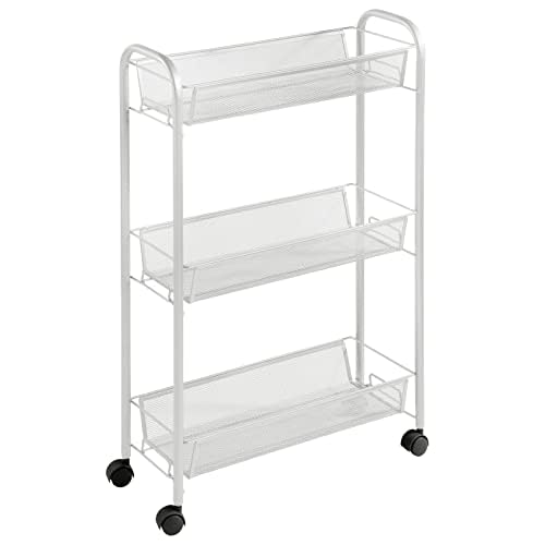mDesign Steel Rolling Utility Cart Storage Organizer Trolley with 3 Basket Shelves for Laundry Room, Mudroom, Garage, Bathroom Organization - Holds Detergents, Hand Soap - Biro Collection, Light Gray - color: Stone