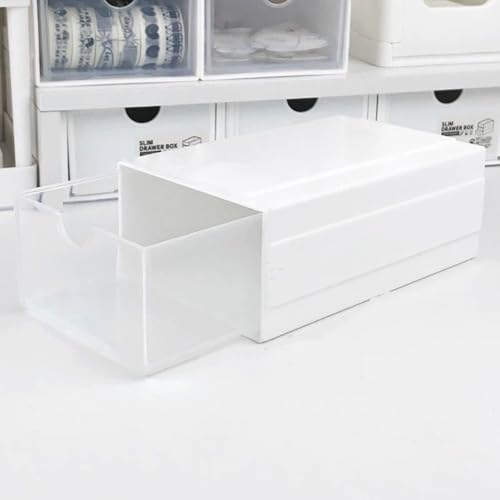 Feadily（4 Pack Plastic Desktop Storage Box with Clear Drawers, Can Be Freely Spliced and Combined, Small Parts Organizer, White