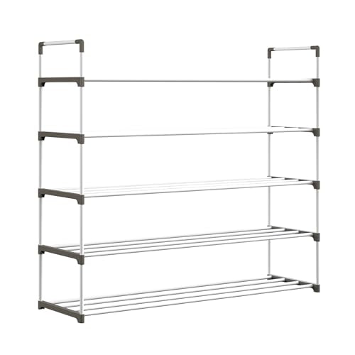 Home-Complete Shoe Rack – 5-Tier Shoe Organizer for Closet, Bathroom, Entryway – Shelf Holds 25 Pairs of Sneakers, Heels, and Boots (White) - color: White, size: 5-Tier