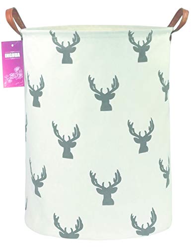 Laundry Hamper Large Canvas Fabric Lightweight Storage Basket/Toy Organizer/Dirty Clothes Collapsible Waterproof for College Dorms, Boys and Girls Bedroom,Bathroom(grey deer) - color: grey deer