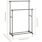 Calmootey Double Rods Clothes Garment Rack, Rolling Clothing Rack for Hanging Clothes, Coat Storage, Organizer for Bedroom, Livingroom, Apartments, Black