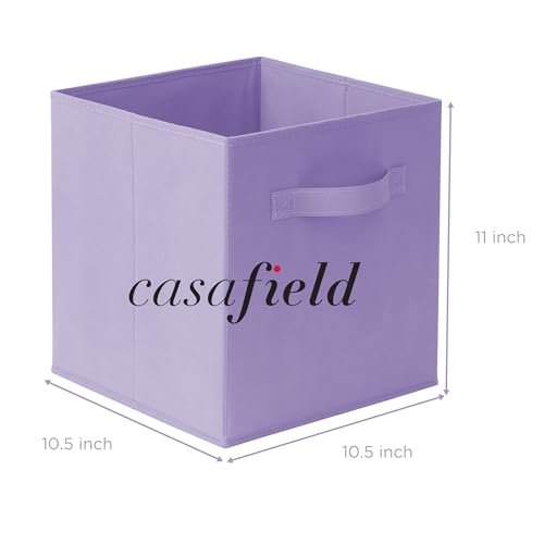 Casafield Set of 6 Collapsible Fabric Cube Storage Bins, Multicolor - 11" Foldable Cloth Baskets for Shelves, Cubby Organizers & More - color: Baby Blue, Lavender, Lime Green, Pink, Orange, Yellow, size: 10.5" x 10.5" x 11"