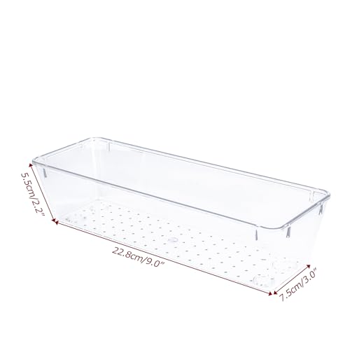 4 PCS Clear Plastic Drawer Organizer, Desk Drawer Divider Organizers and Storage Bins for Makeup, Jewelry, Gadgets for Kitchen, Bedroom, Bathroom, Office (9.0"x3.0"x2.2")