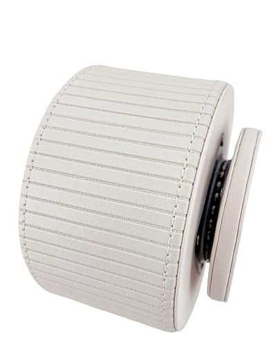 PU Leather Round TV Remote Control Holder for Table,360° Swivel Office Supply Desktop Organizer,4 Compartments Phone/Pen/Pencil Holder,Suitable for Stationery/Heater Controllers Etc - color: White stripe