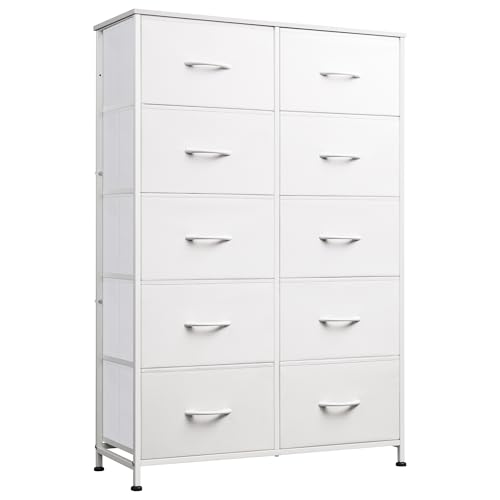 WLIVE Tall Dressers for Bedroom with 10 Fabric Drawers, Chest of Drawers, Dresser for Closet, Hallway, Living Room, Entryway, White - color: White