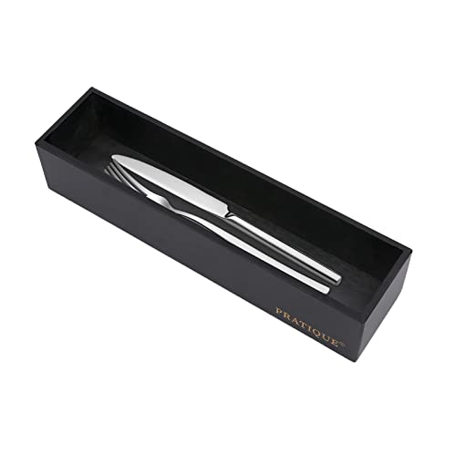 PRATIQUE Bamboo Drawer Organizer - Kitchen Utensil Organizer Silverware Tray Cutlery Holder，Office Desk Supplies and Accessories,12 * 3 * 2.6inch,Black - color: Black, size: 12*3*2.6 inch