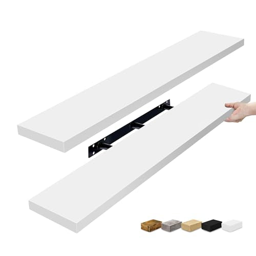 Sorbus Floating Shelves for Wall - 48 Inch Long Bathroom Shelves, Wall Decor for Bedroom, Kitchen, Living Room & Book Storage - Mounted Floating Shelf with Invisible Brackets (White, 2 Pack) - color: White, size: 48 Inch, style: 2 Pack