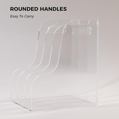 3 Vertical Compartments File Holder, Clear Acrylic Desk Organizer and Storage Bins Holding for Magazines, Binders, Notebooks, Envelopes, Multi-purpose Document Organizer for Home Office - size: A4, 3 Sections